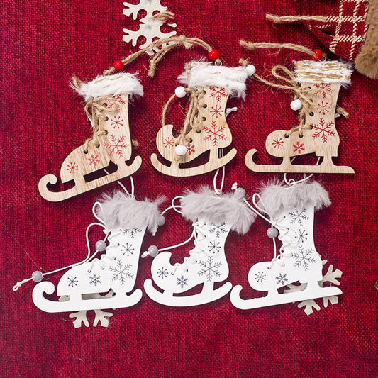 Weihnachtsdekoration Schlittschuhe - 3er Set Holz-Ornamente für Weihnachtsbaum