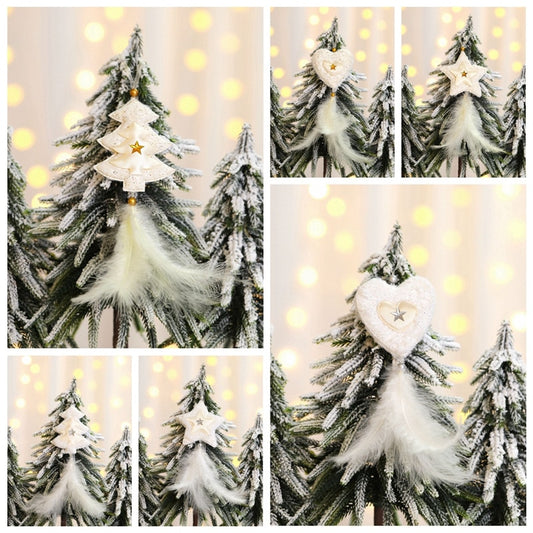Kreative Weihnachtsdekorationen: Feder-Weihnachtsbaum, -Sterne und -Herzen