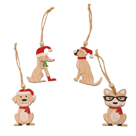 4er Set - Kreative Weihnachtsbaum-Anhänger: Hunde mit roten Hüten oder Autos